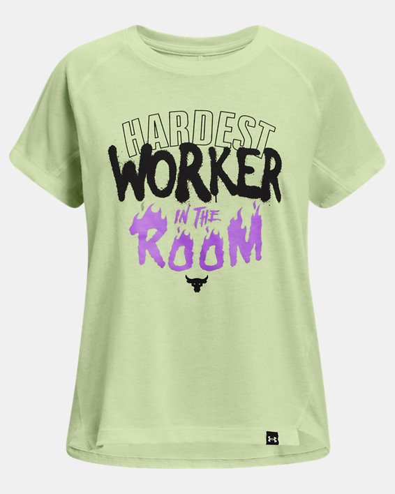 Girls' Project Rock Hardest Worker In The Room Short Sleeve in Green image number 0
